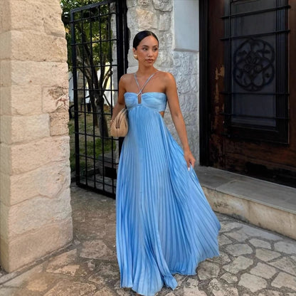 Robe plissée sans manches à bretelles