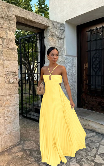 Robe plissée sans manches à bretelles