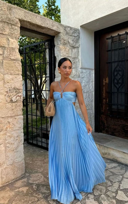 Robe plissée sans manches à bretelles