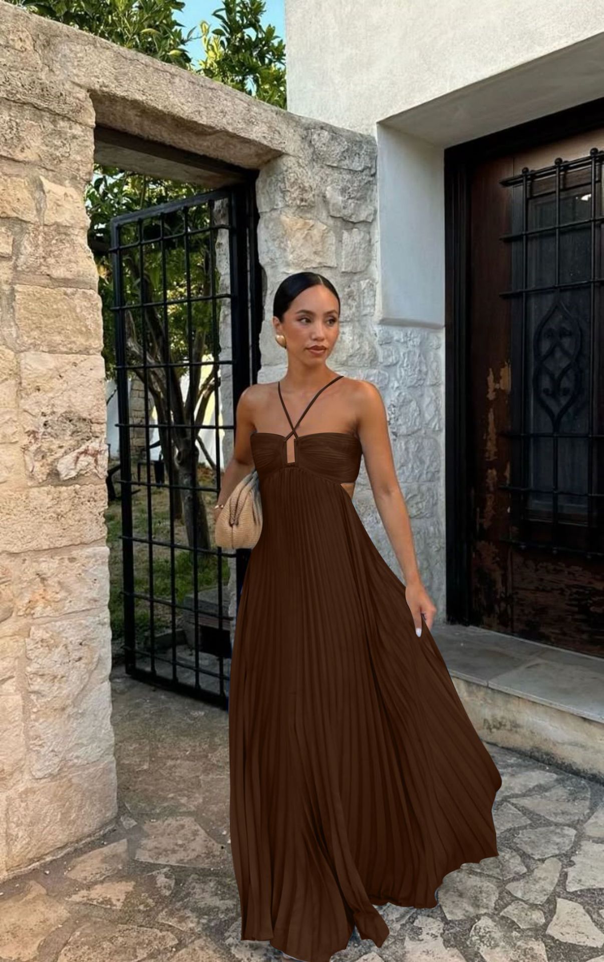 Robe plissée sans manches à bretelles