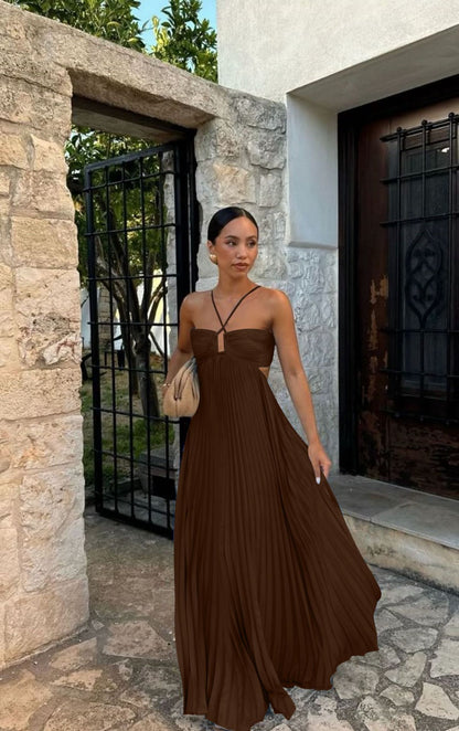 Robe plissée sans manches à bretelles