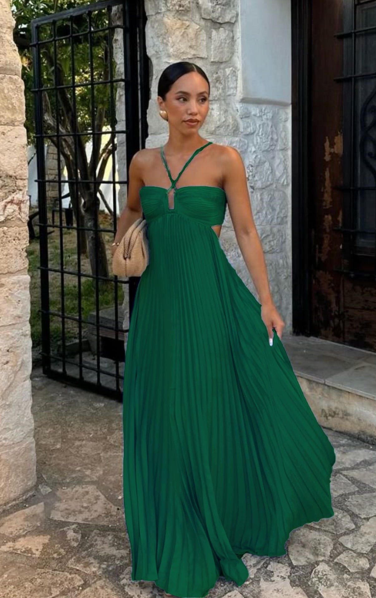 Robe plissée sans manches à bretelles