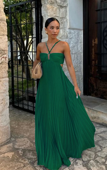 Robe plissée sans manches à bretelles