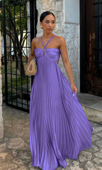 Robe plissée sans manches à bretelles