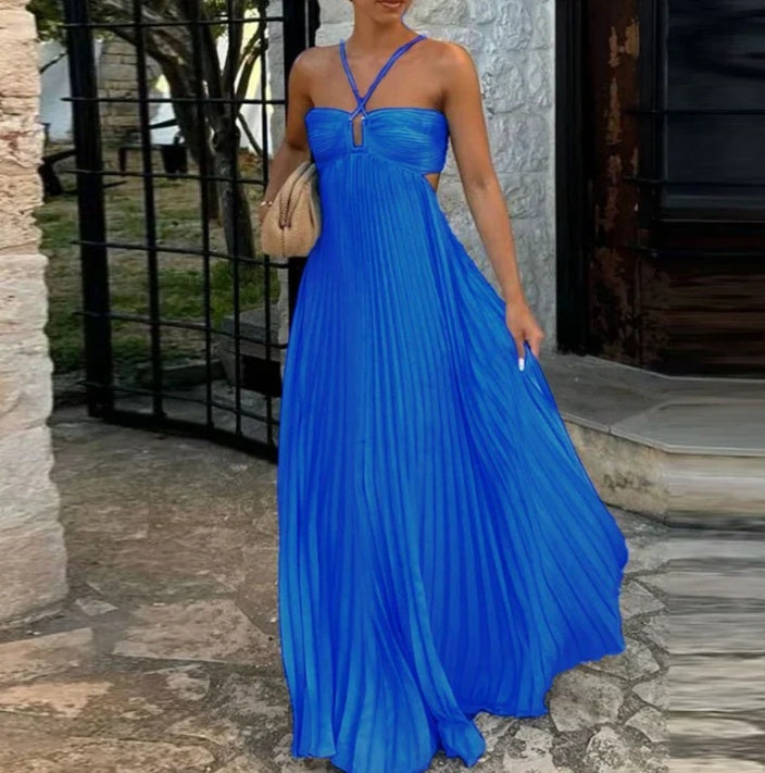 Robe plissée sans manches à bretelles