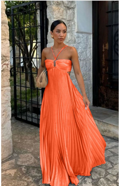 Robe plissée sans manches à bretelles