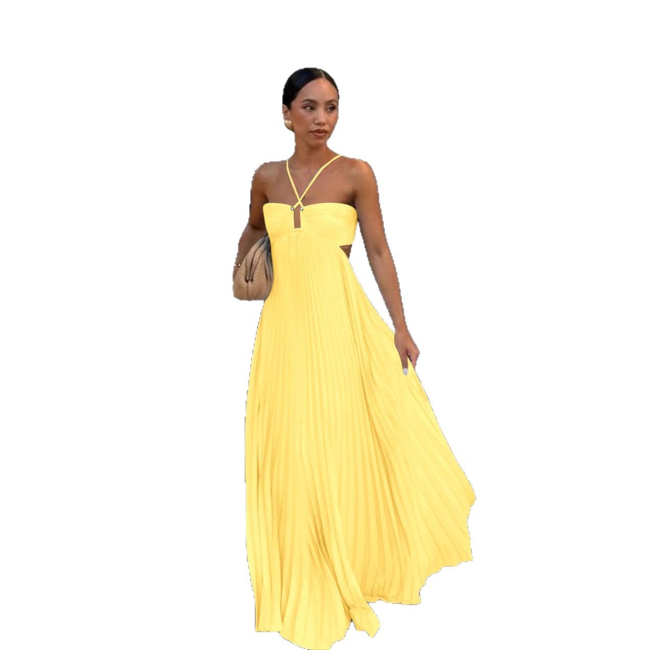 Robe plissée sans manches à bretelles