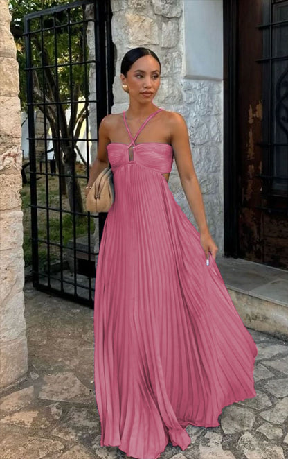 Robe plissée sans manches à bretelles